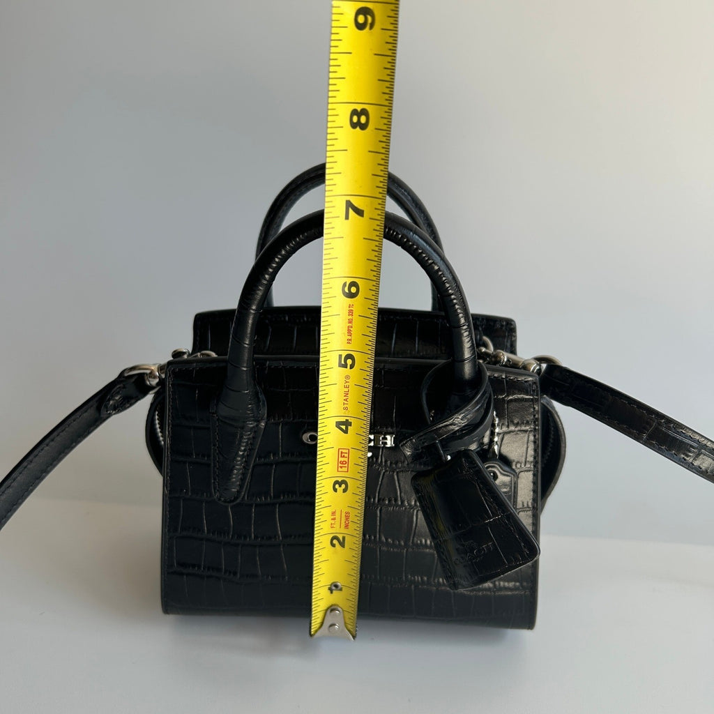 Coach Andrea Mini Carryall Black Croc Embossed Leather Satchel CR209