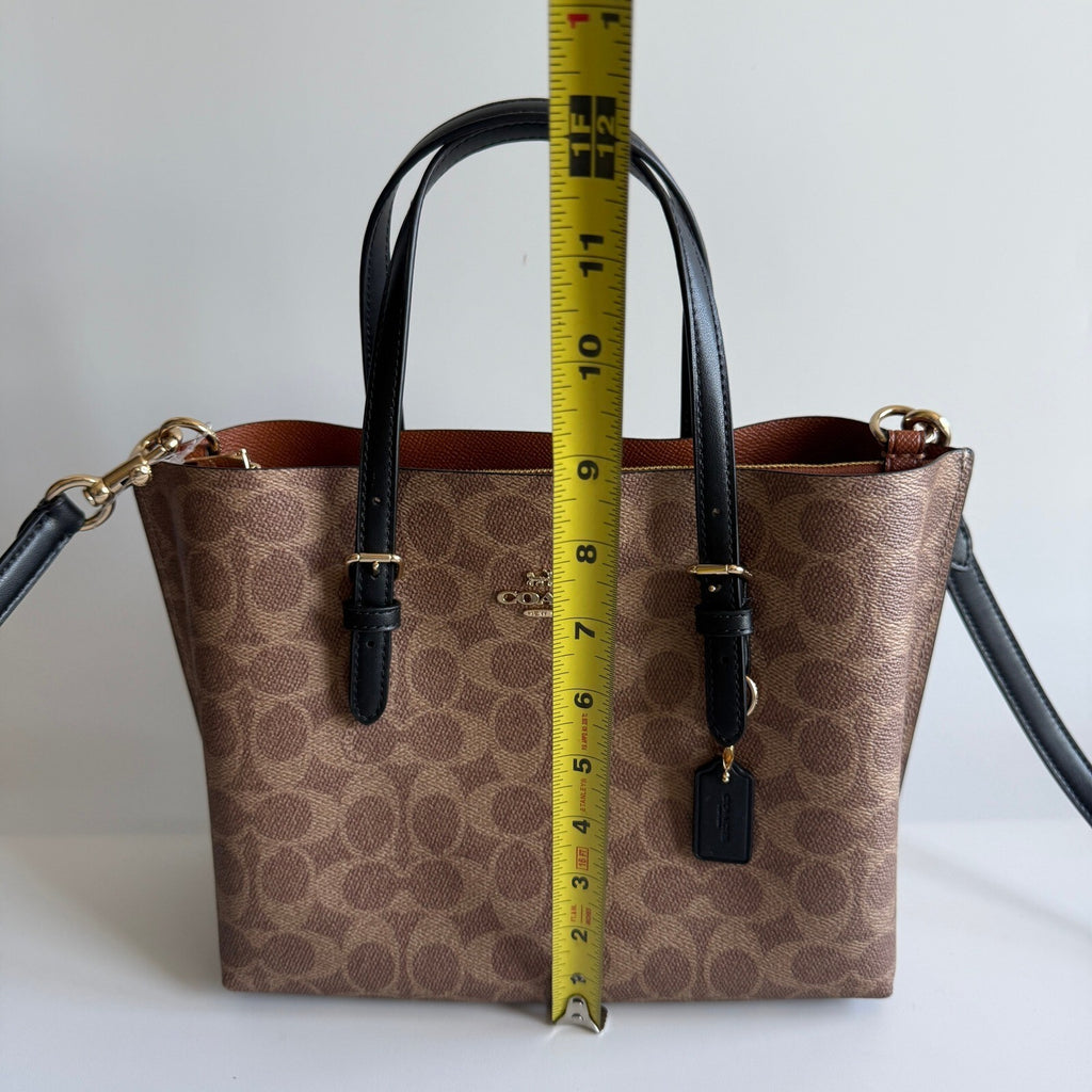 Coach Mollie Tote 25 Tan Black Signature Canvas Leather Bag CV909