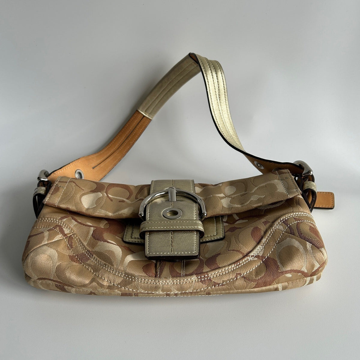 Coach Soho Tan Gold Canvas Leather Shoulder Bag 0492 Good
