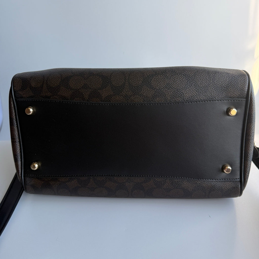 Coach Large Rowan Satchel Walnut Black Signature Canvas CV959