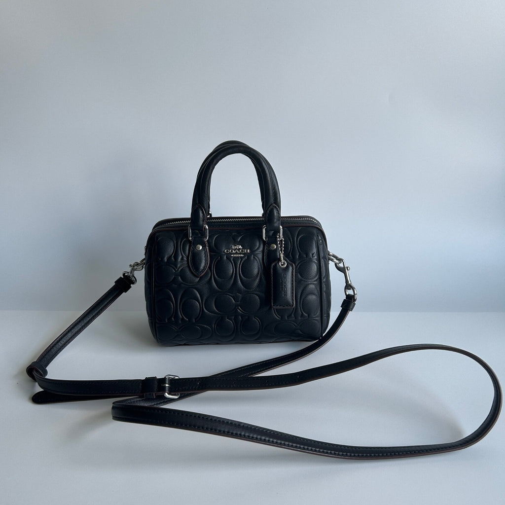 Coach Mini Rowan Black Signature Leather Crossbody Bag CY743
