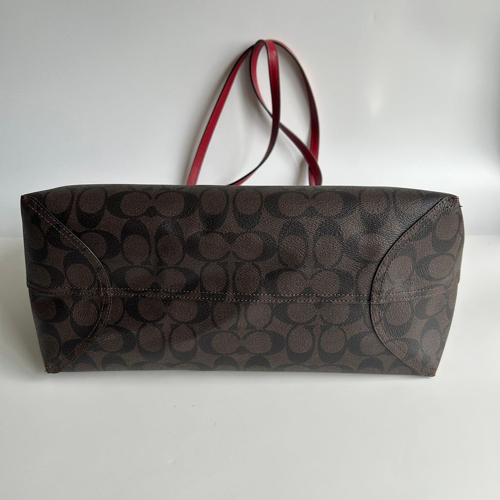 Coach City Tote Brown Red Signature Coated Canvas Bag 5696