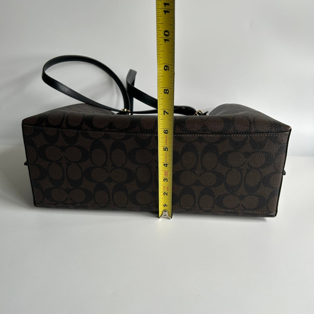 Coach Mollie Tote Bag Signature Canvas Brown Black Shoulder Bag CV967