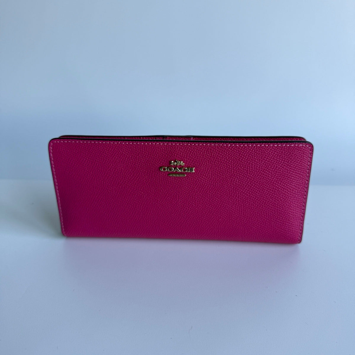 Coach Slim Wallet Bold Pink Crossgrain Leather Long Clutch C3440