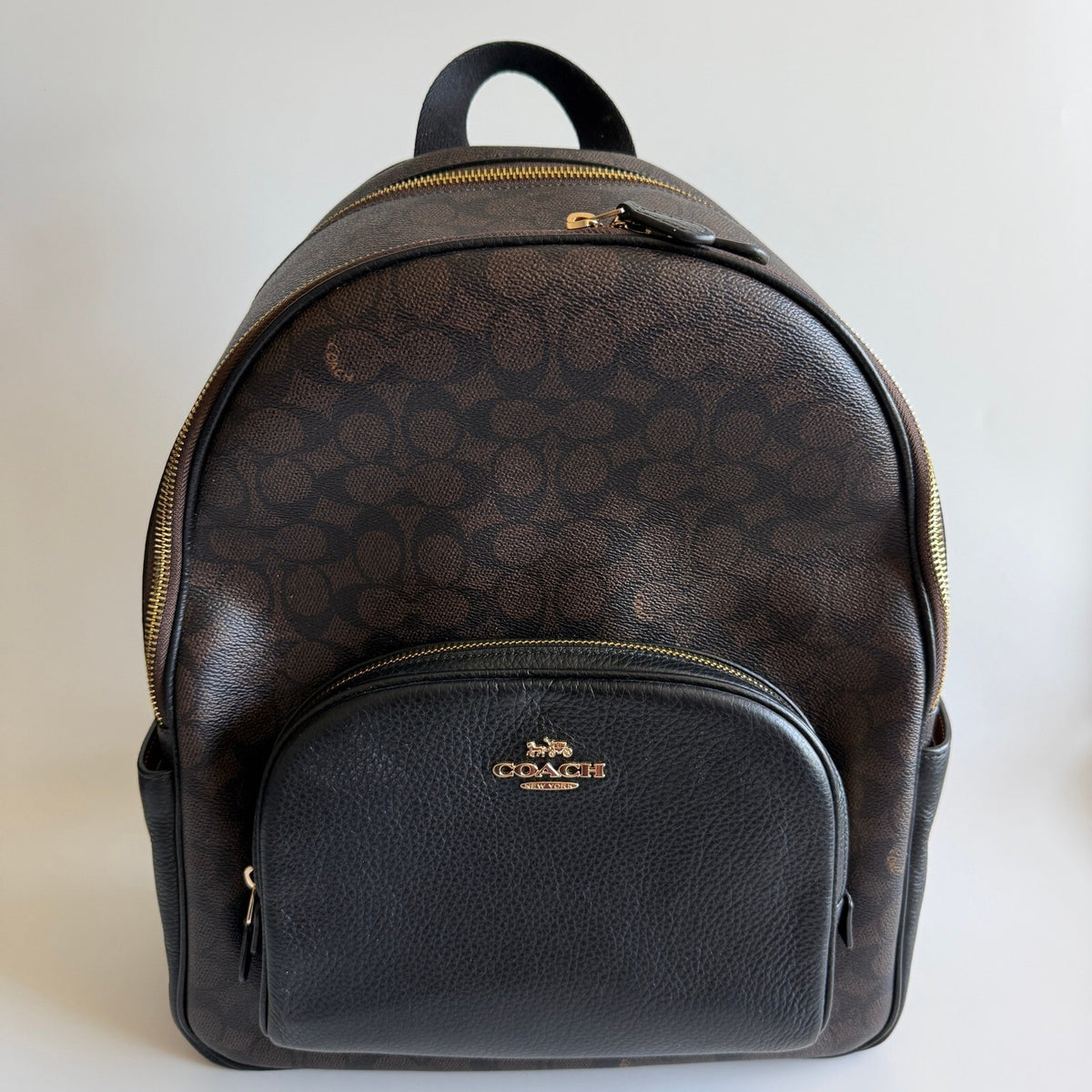 Coach Large Court Backpack Brown Black Signature Canvas Leather CZ175