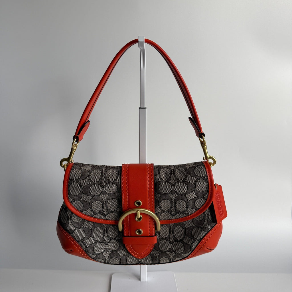 Coach Soho Flap Grey Orange Signature Jacquard Shoulder Bag CJ814