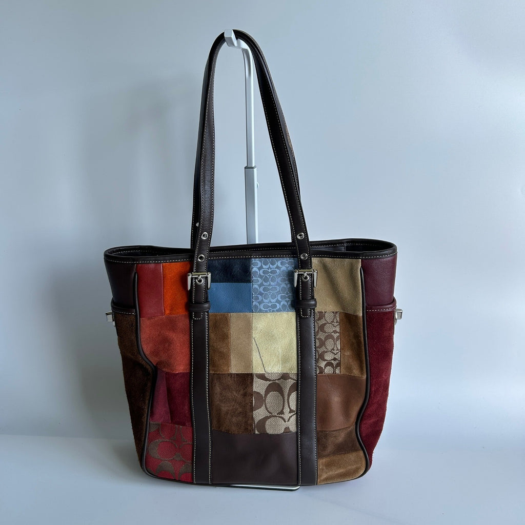 Coach Vintage Signature Patchwork Gallery Tote Multi Suede Leather F11408