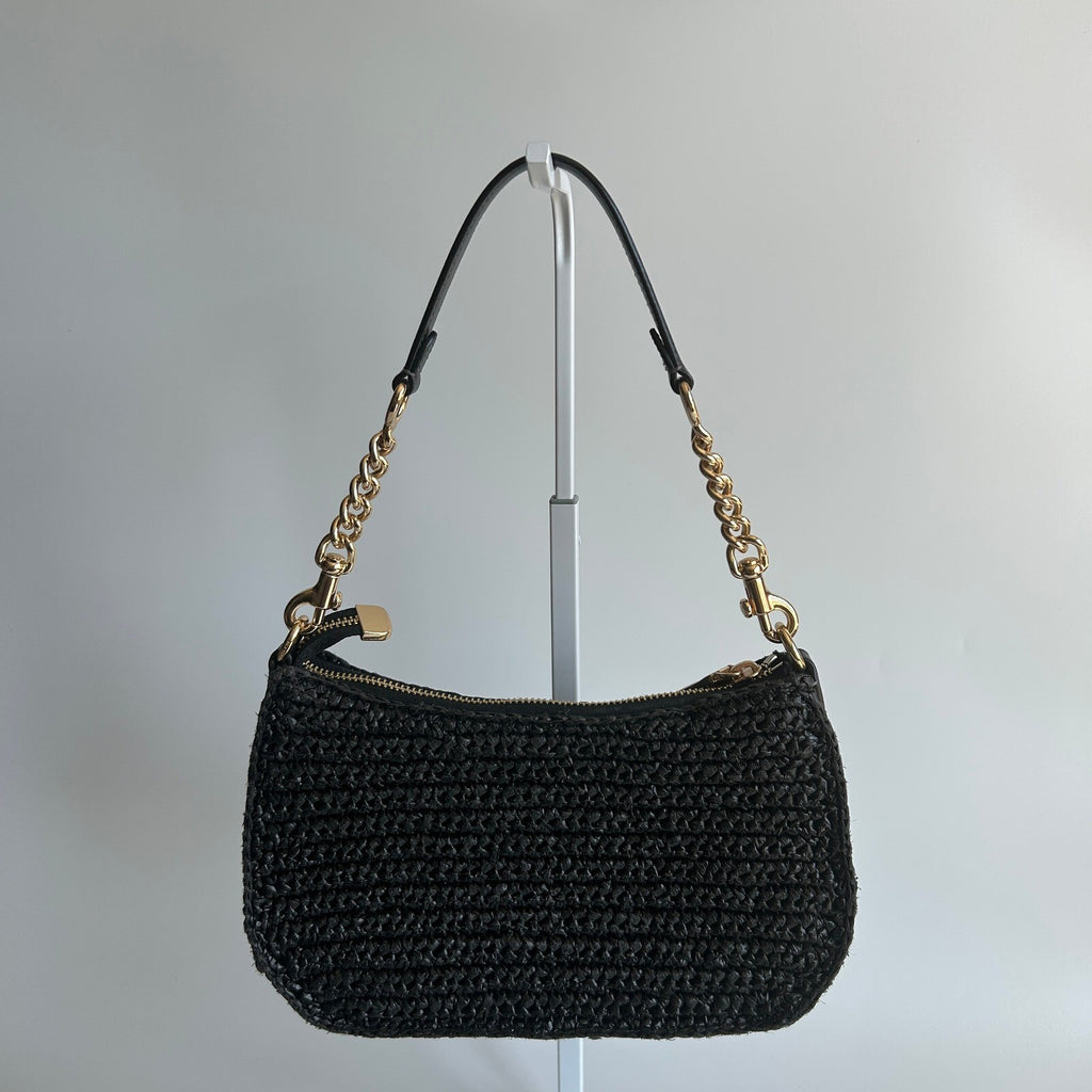 Coach Teri Shoulder Bag Black Woven Straw Crossbody Handbag CB117