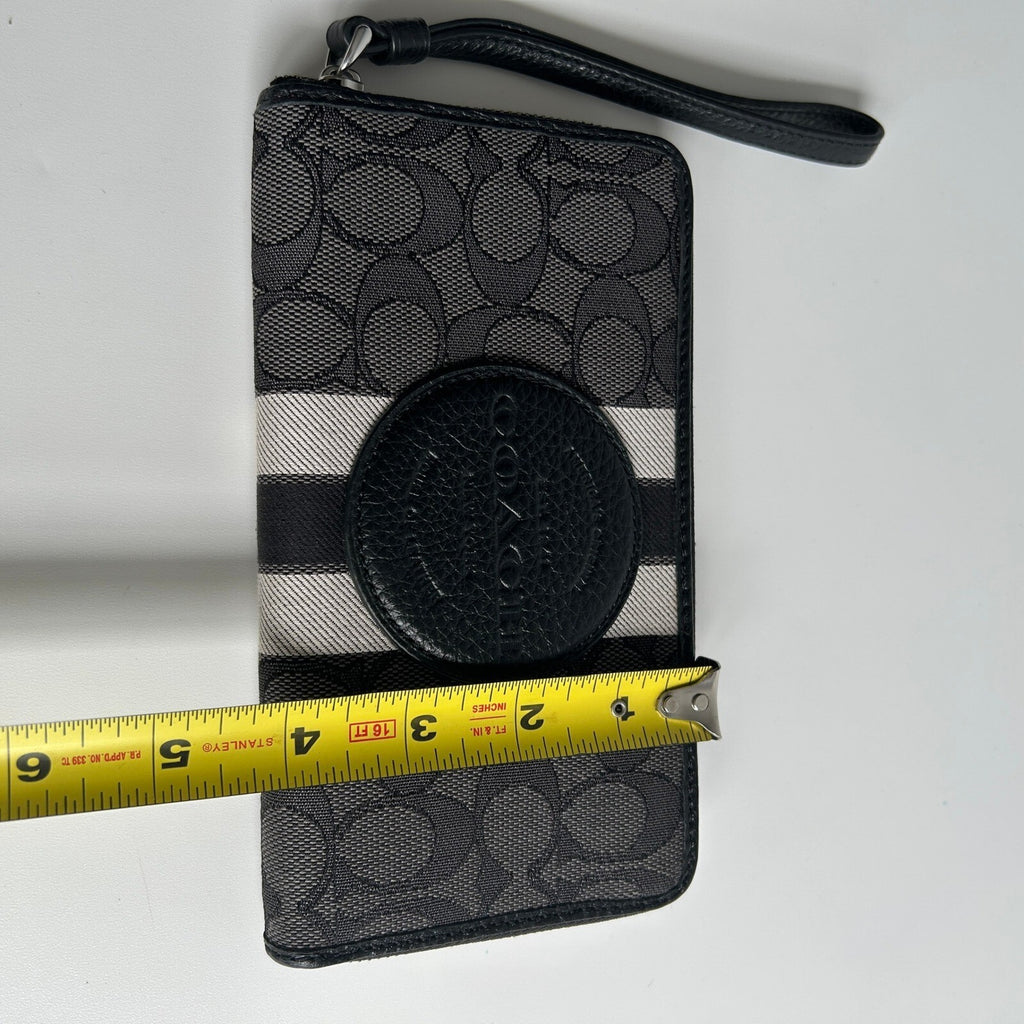 Coach Dempsey Black Smoke Multi Canvas Phone Wallet Wristlet C9073
