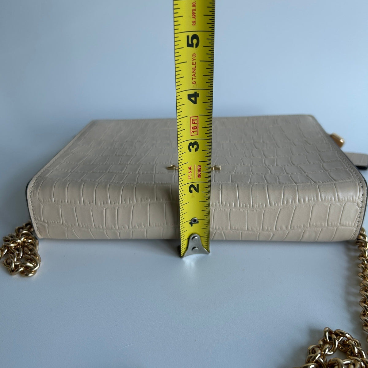Coach Slim Crossbody Ivory Crocodile Embossed Leather Gold Chain CR237