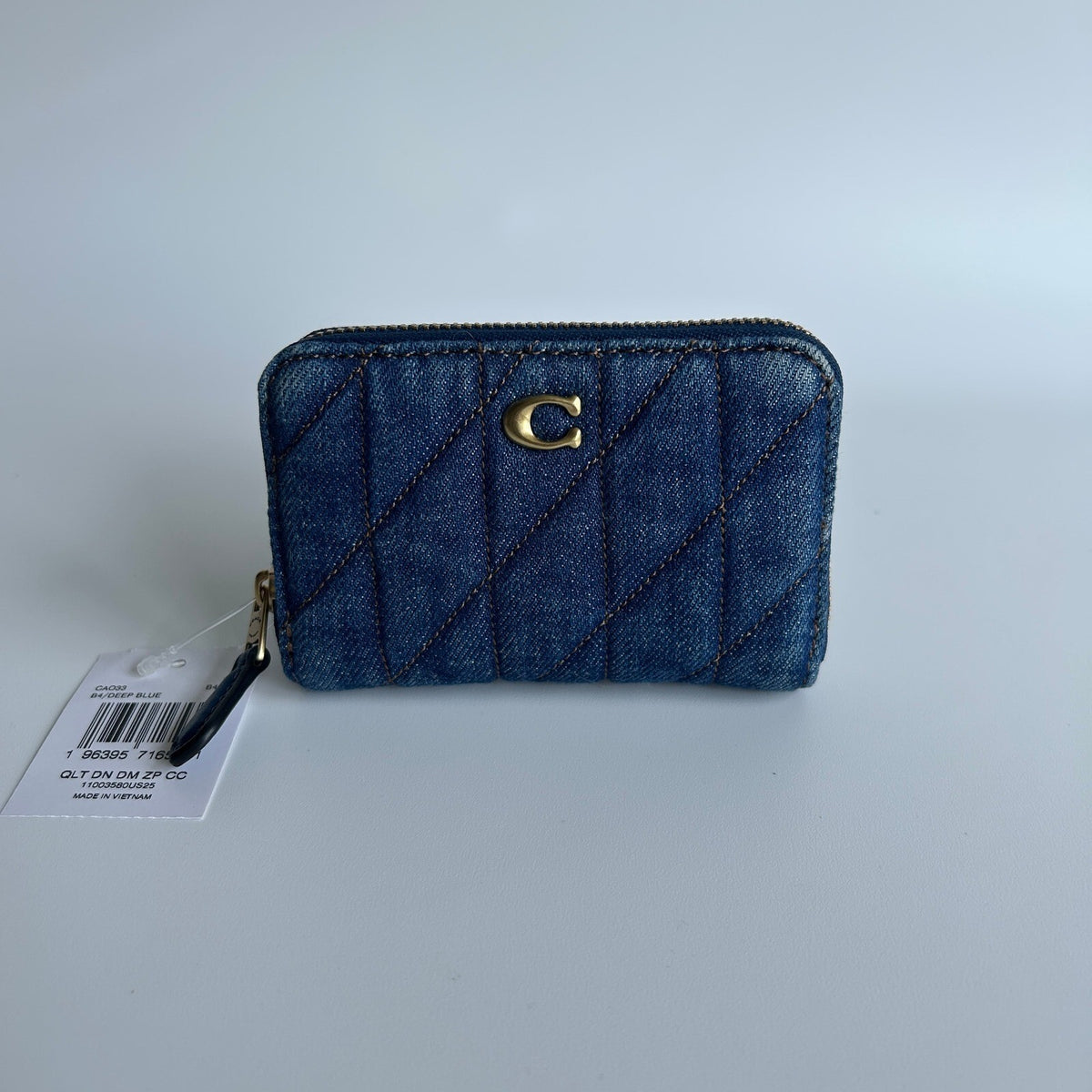 Coach Zippy Coin Case Deep Blue Quilted Denim Wallet CA033