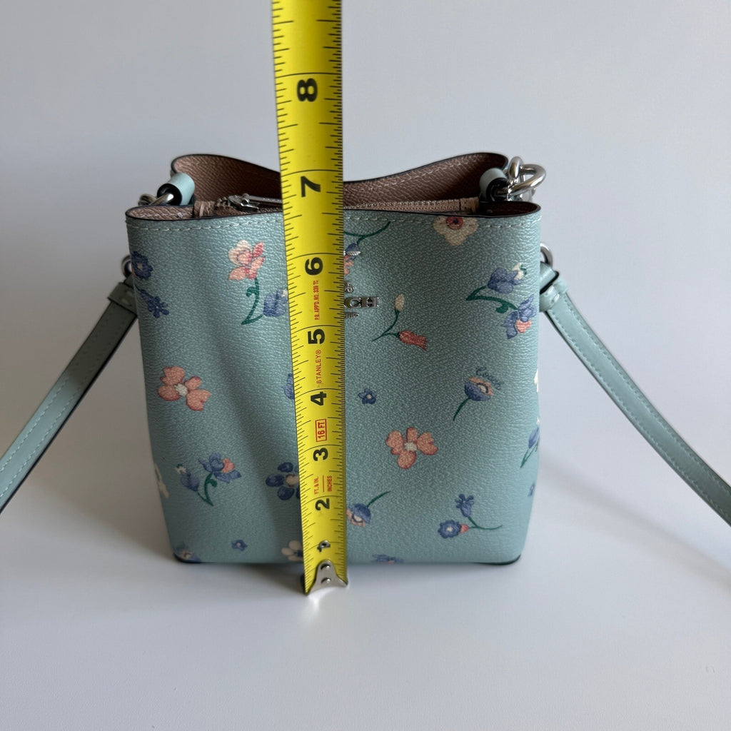 Coach Mini Town Bucket Bag Light Teal Floral Leather C8608 Crossbody