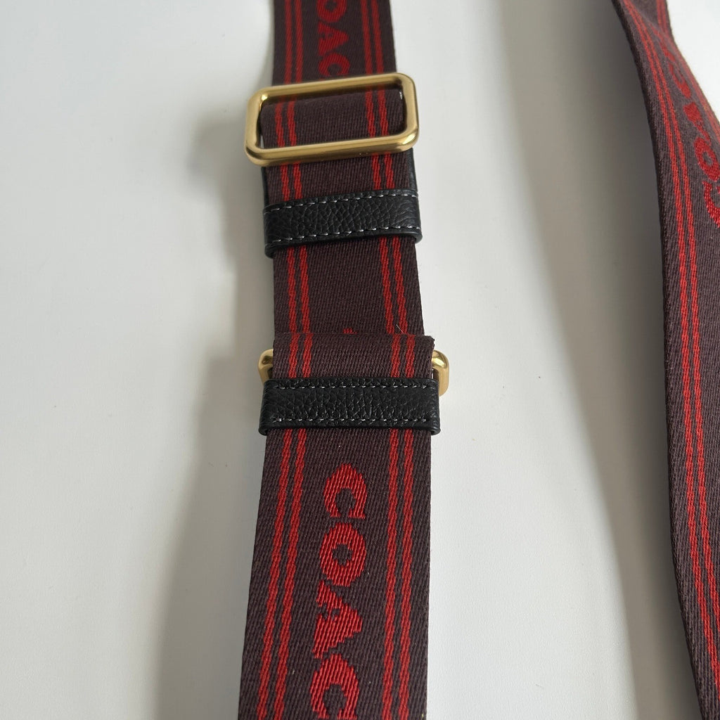 Coach Logo Jacquard Webbing Burgundy Red Crossbody Bag Strap CA094 Gold Hardware