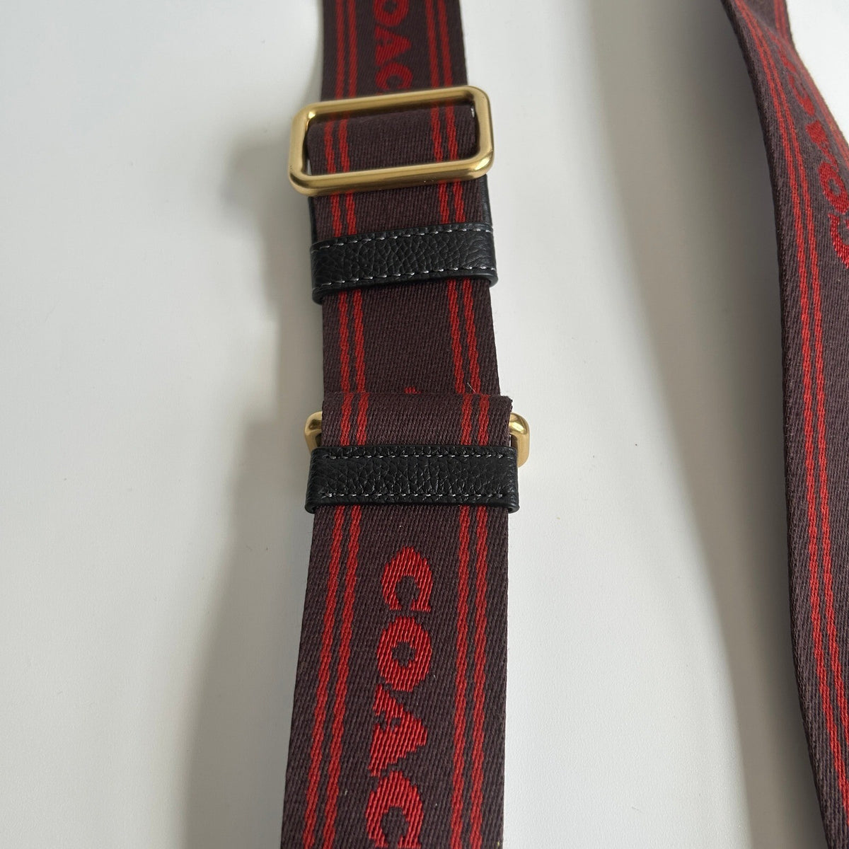 Coach Logo Jacquard Webbing Burgundy Red Crossbody Bag Strap CA094 Gold Hardware