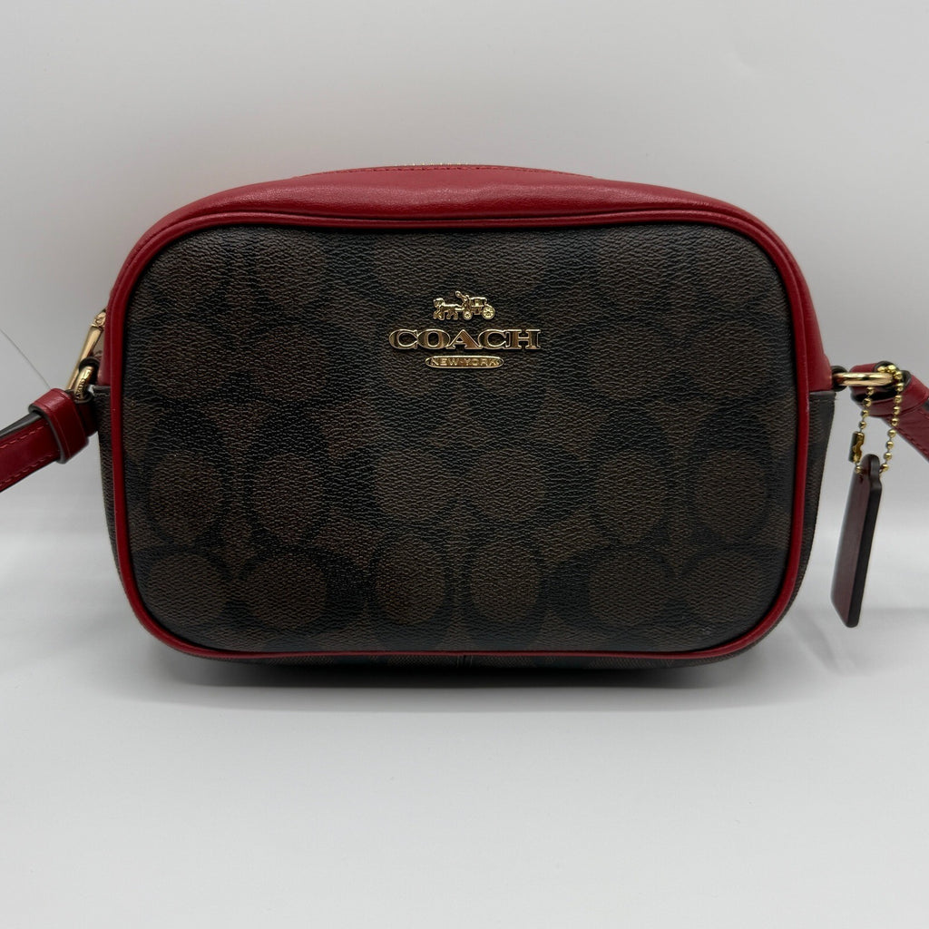 Coach Mini Jamie Camera Bag Brown Red Signature Canvas Crossbody C9926