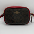 Coach Mini Jamie Camera Bag Brown Red Signature Canvas Crossbody C9926