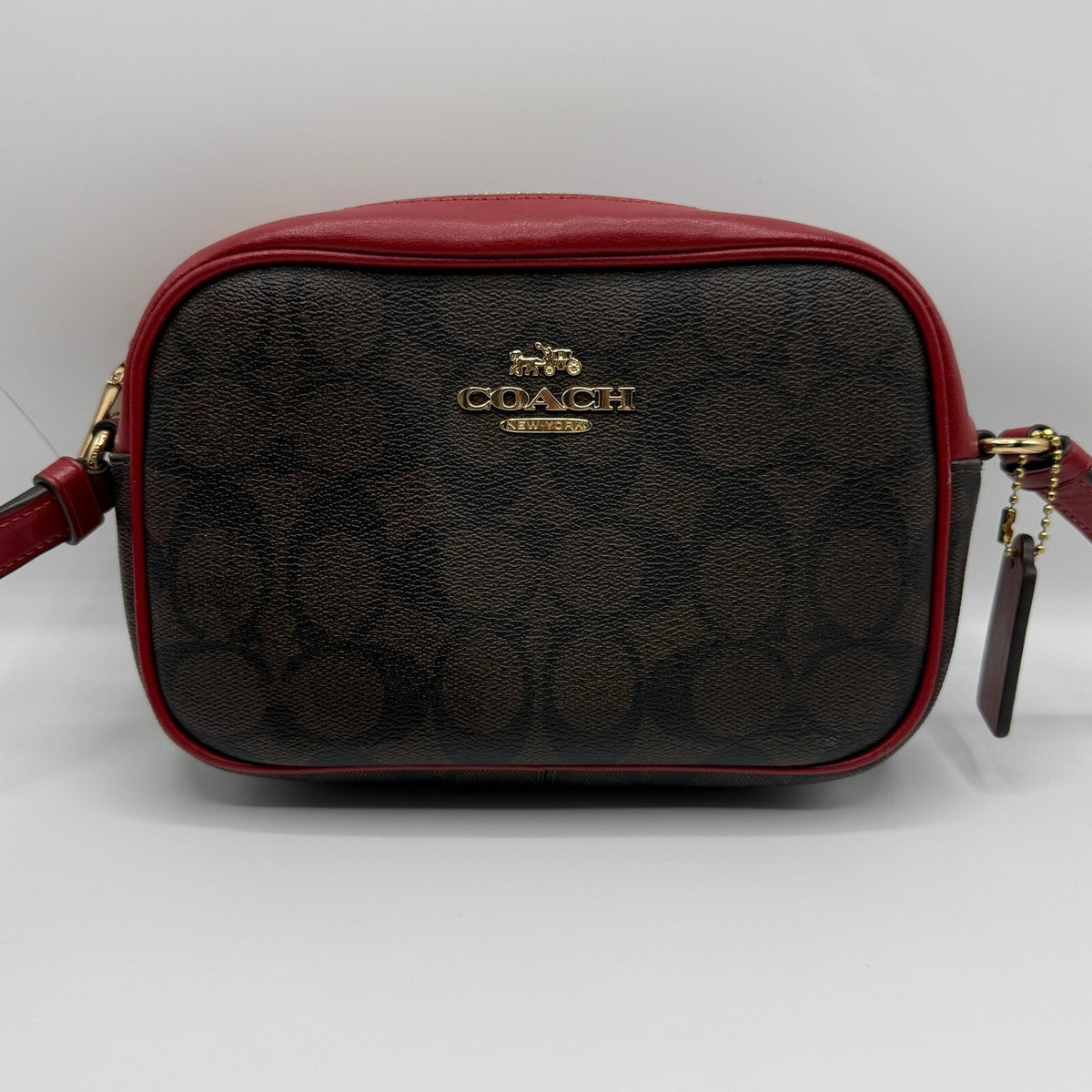 Coach Mini Jamie Camera Bag Brown Red Signature Canvas Crossbody C9926