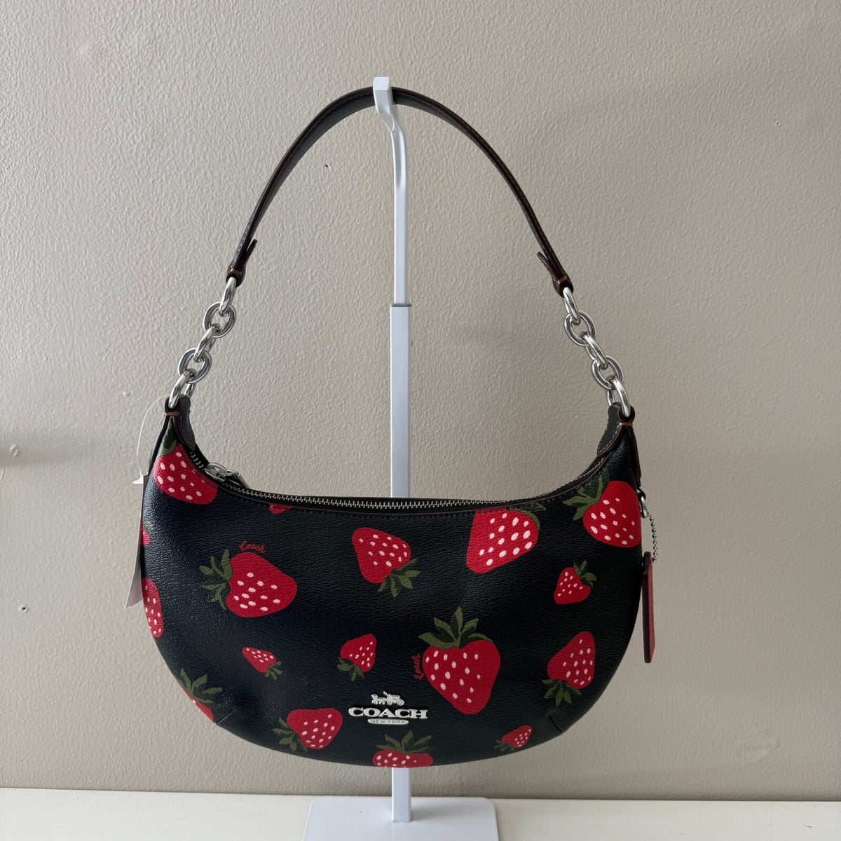 Coach Payton Hobo Black Multi Coated Canvas Strawberry Bag CH330