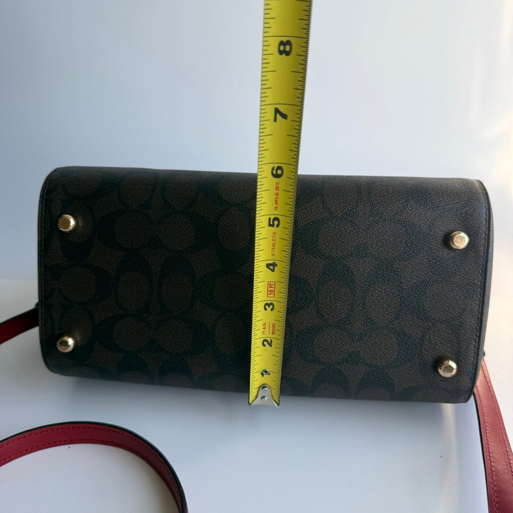 Coach Rowan Satchel Brown True Red Signature Canvas Bag F83607