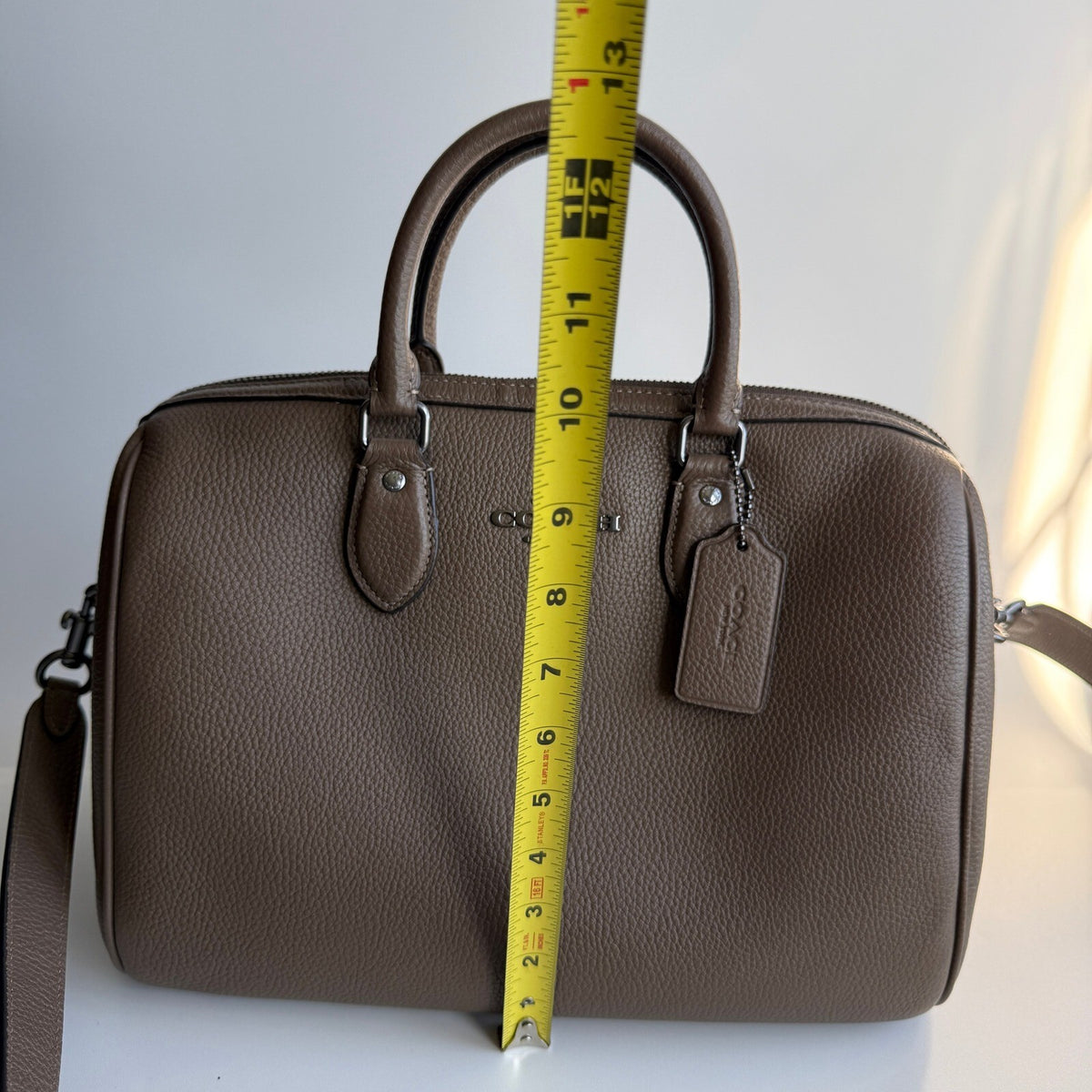 Coach Large Rowan Satchel Dark Stone Taupe Pebbled Leather Bag CV960