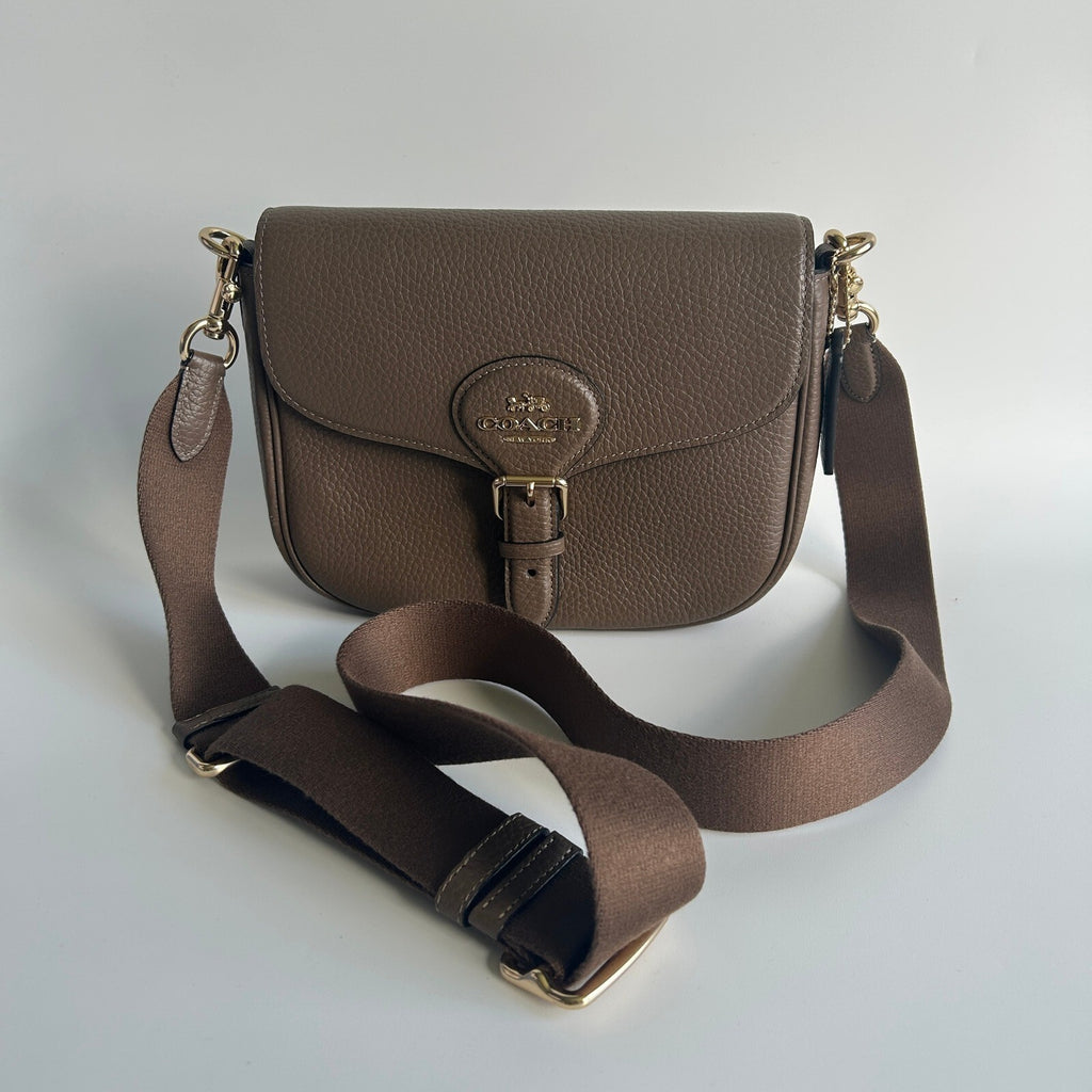 Coach Amelia Saddle Bag Dark Stone Pebbled Leather Crossbody CP107