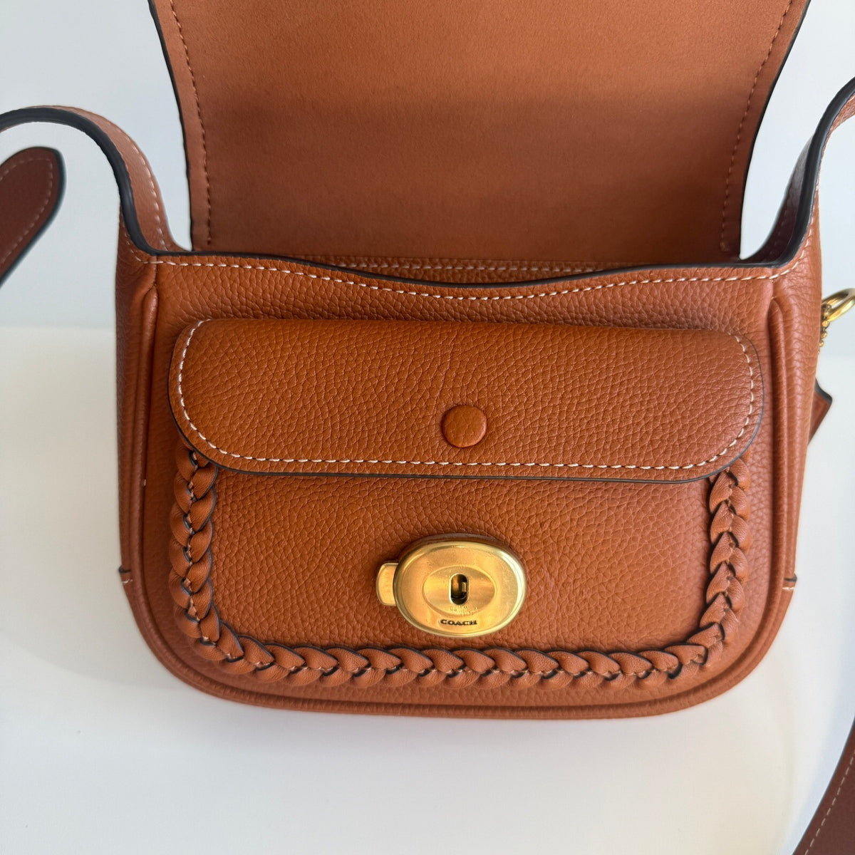 Coach Tabby Messenger 19 Burnished Amber Leather Braided Trim Bag CJ837