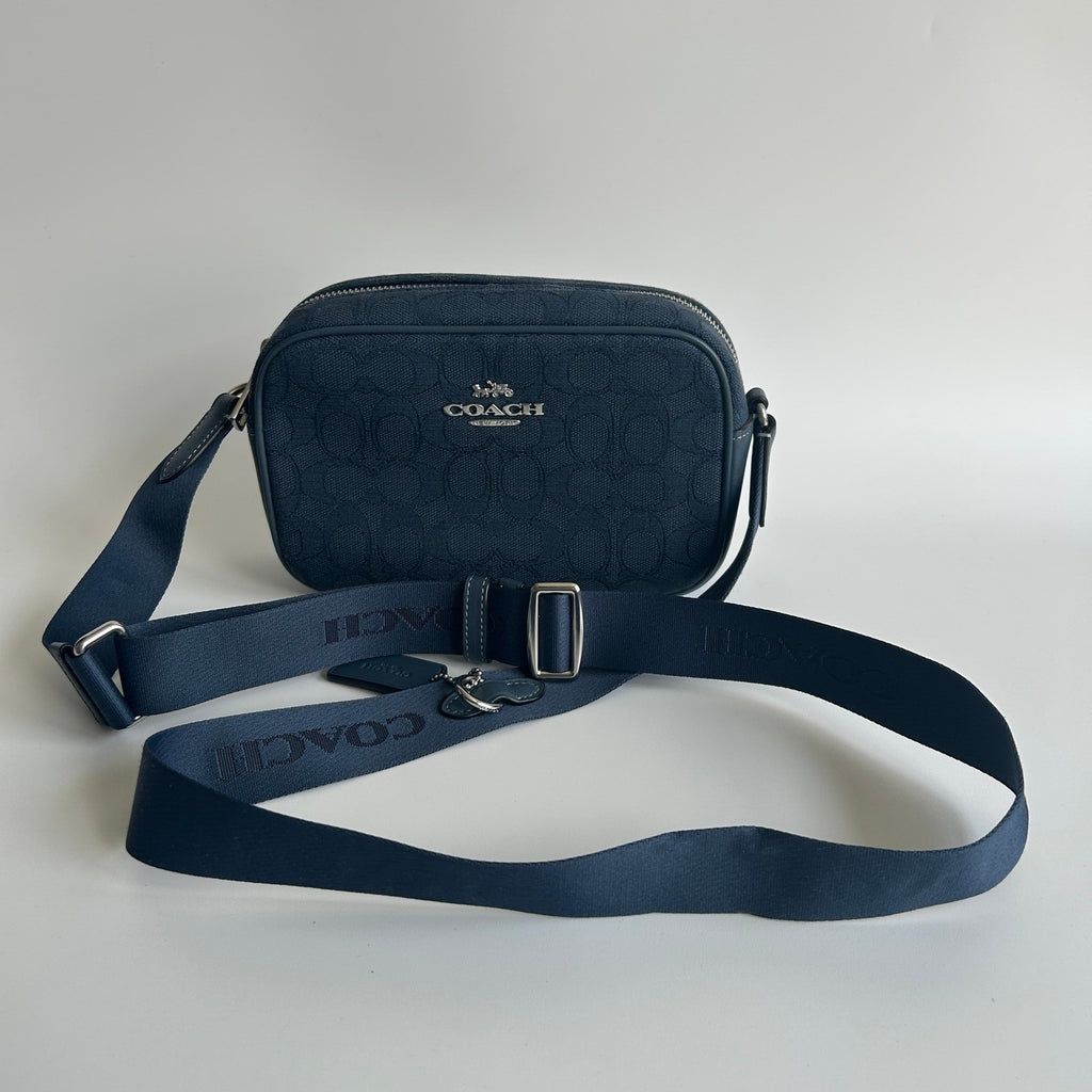 Coach Mini Jamie Camera Bag Blue Signature Jacquard Crossbody CT861