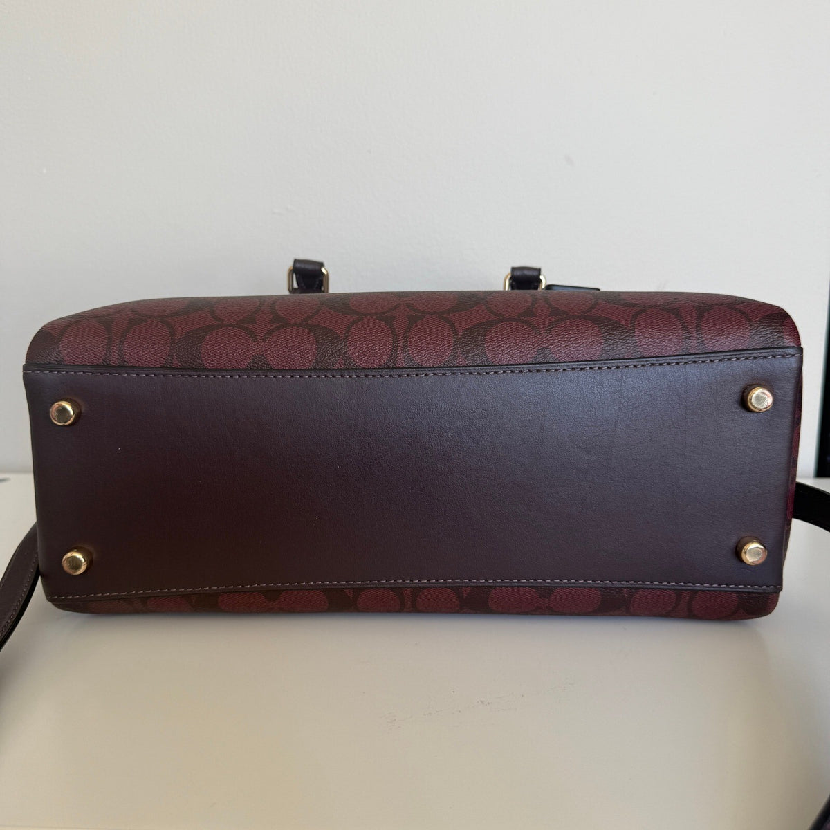 Coach Darcie Carryall Oxblood Burgundy Black Signature Canvas Bag CH488