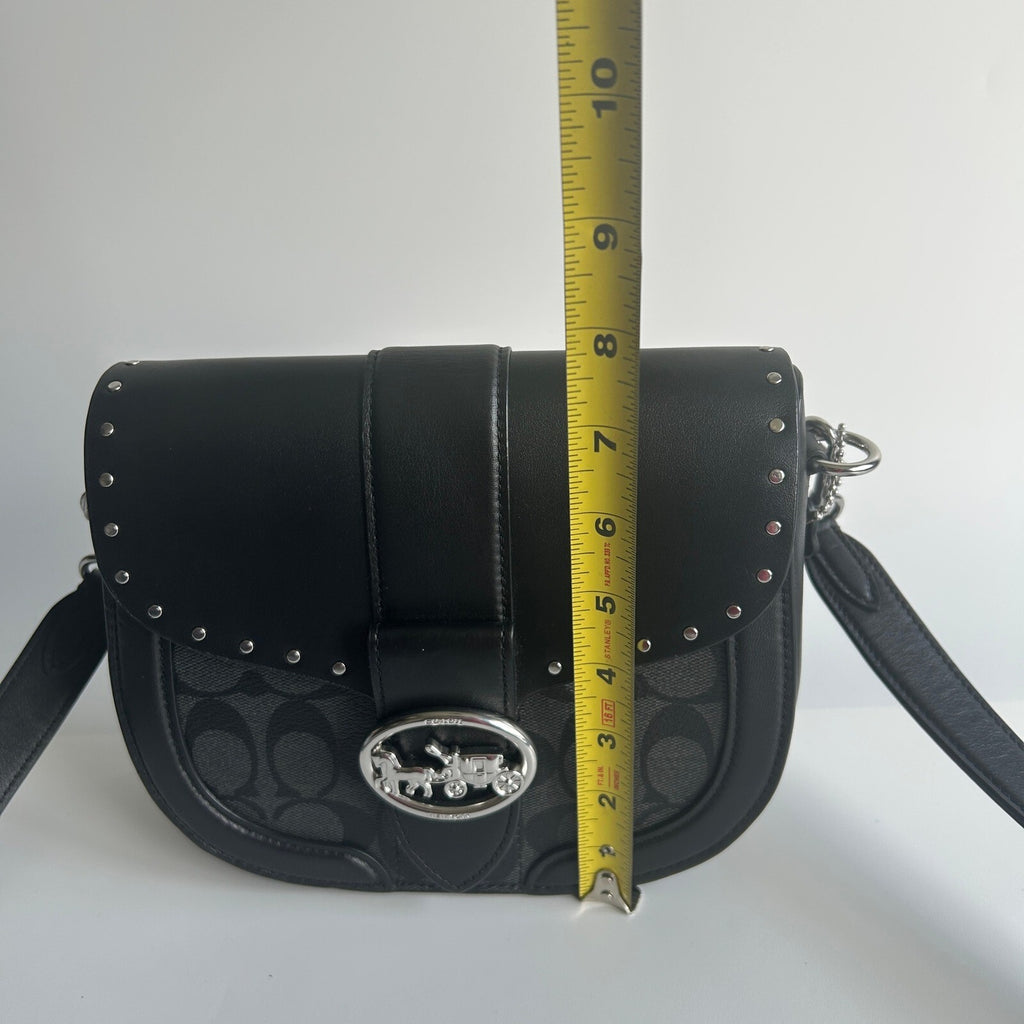 Coach Georgie Saddle Bag Black Colorblock Canvas Leather Rivets C3593