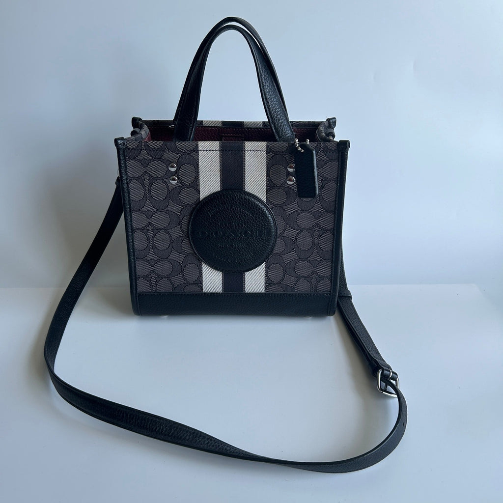 Coach Dempsey Tote 22 Black Signature Jacquard Stripe Bag C8417