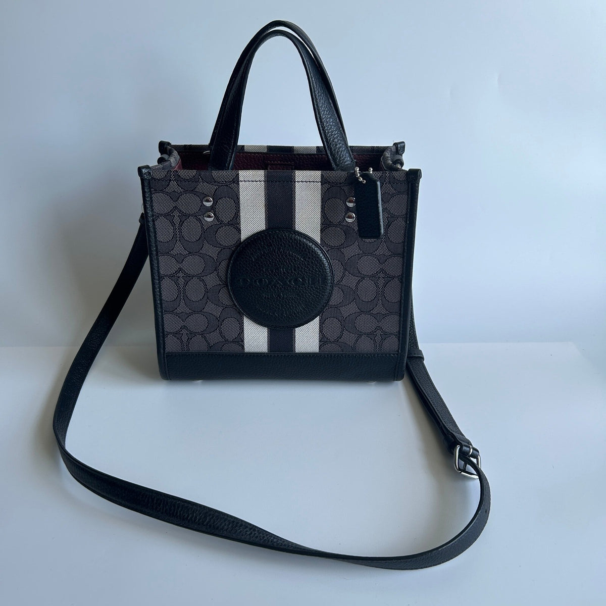 Coach Dempsey Tote 22 Black Signature Jacquard Stripe Bag C8417