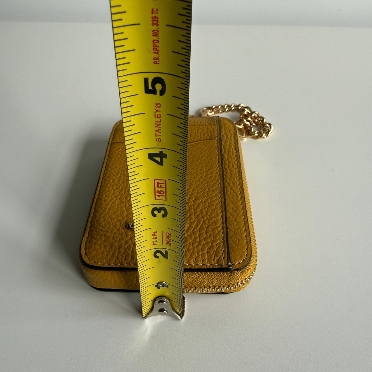 Coach Zip Card Case Wallet with Chain Ochre Yellow Pebble Leather 6303