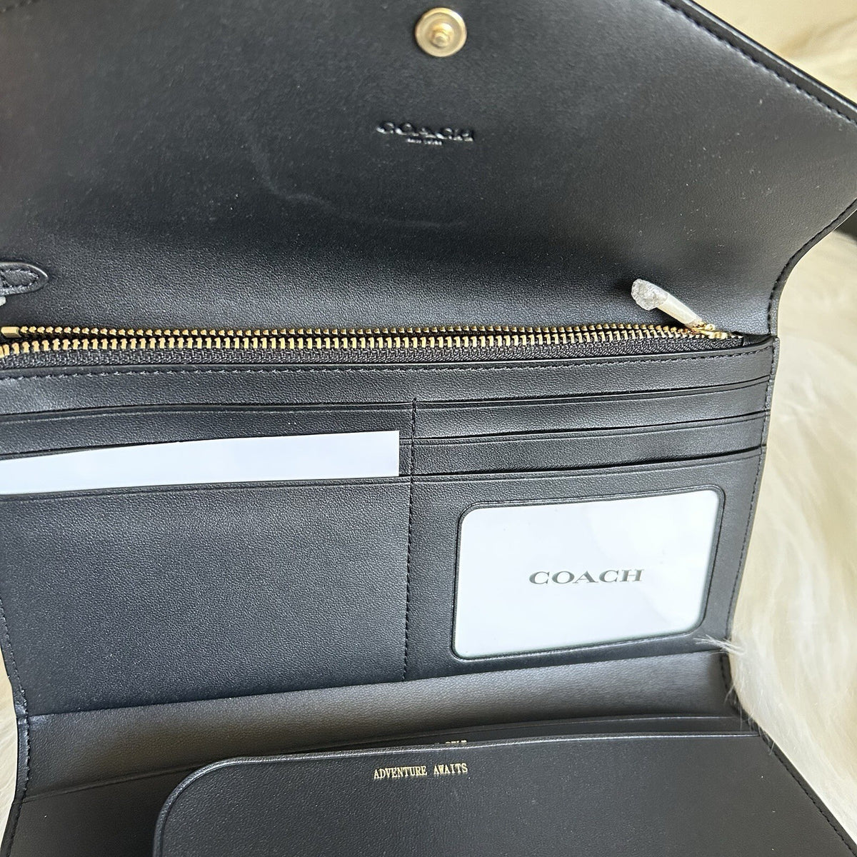 Coach C1962 Travel Envelope Wallet Brown Black Signature Canvas NWT