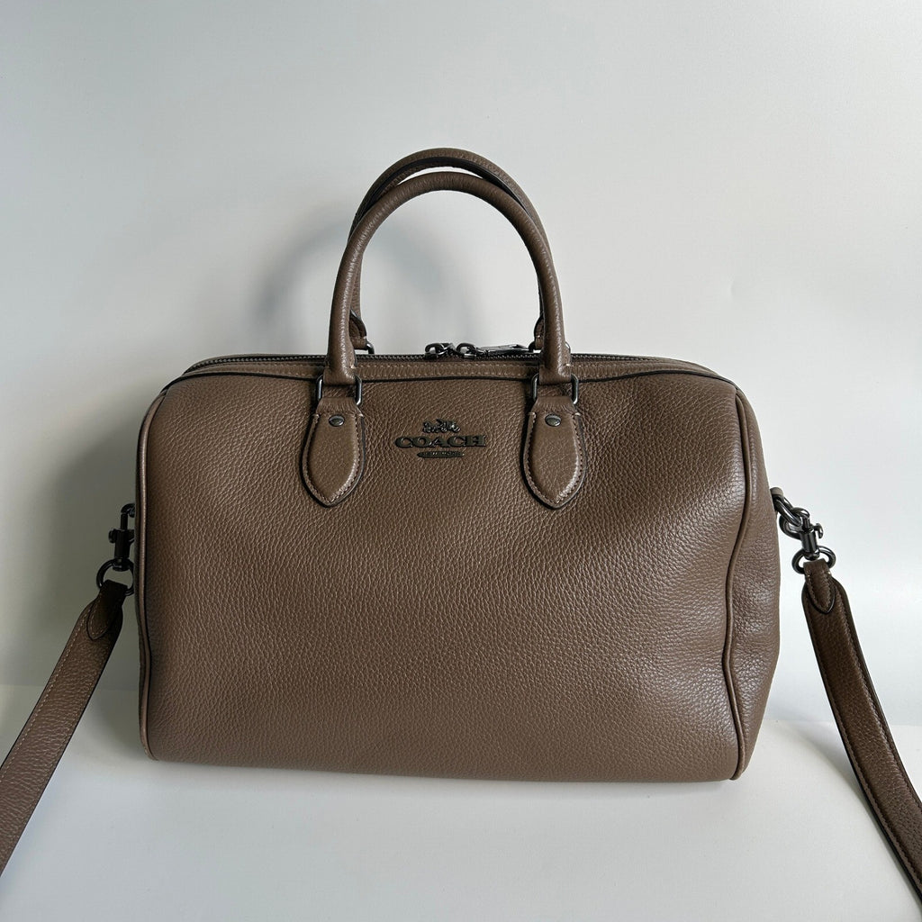Coach Large Rowan Satchel Dark Stone Pebble Leather Bag CV960