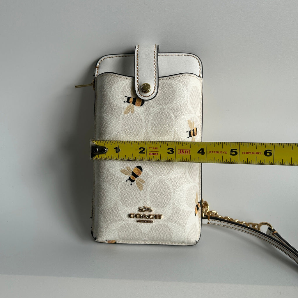 Coach Phone Crossbody Chalk White Signature Canvas Bee Print C8672