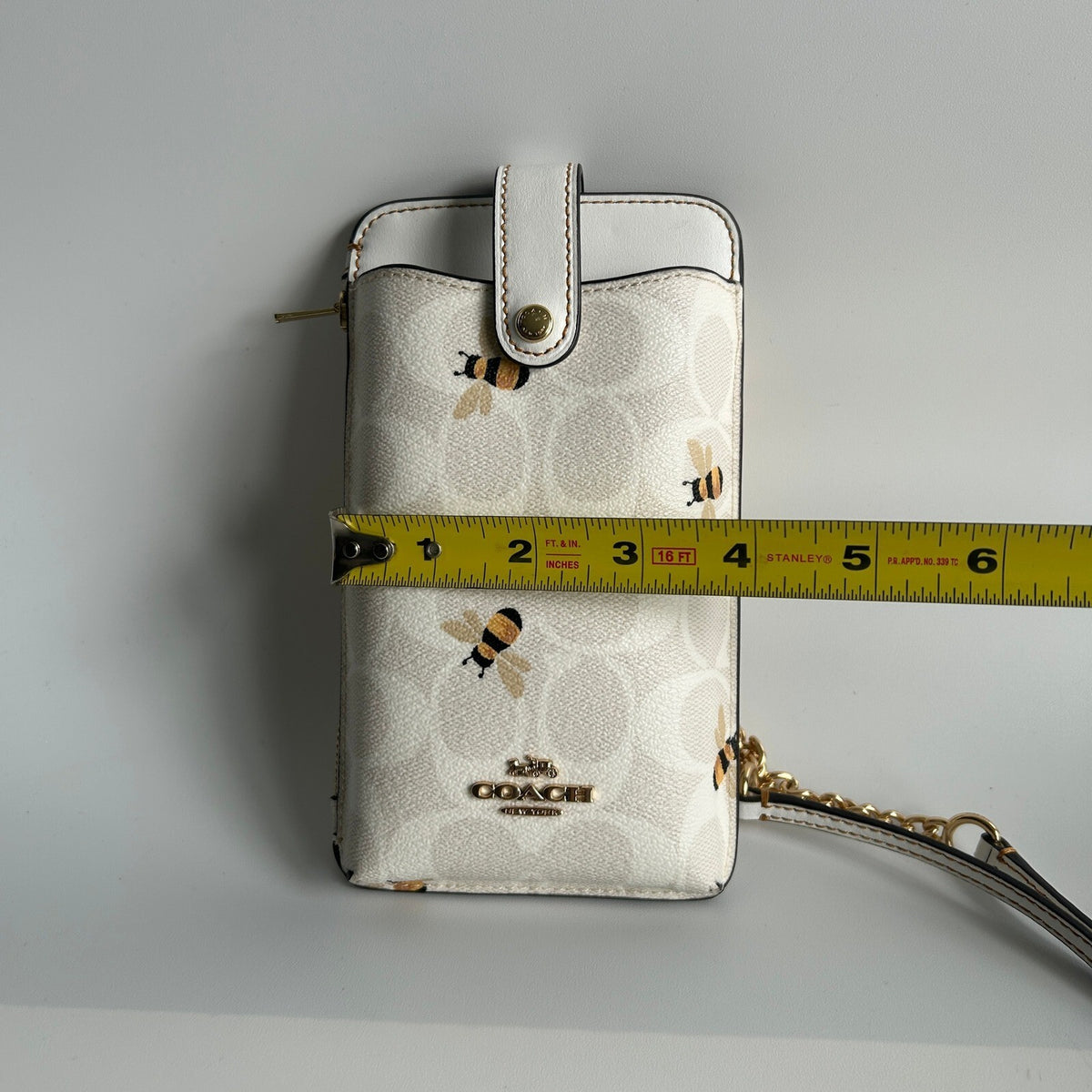 Coach Phone Crossbody Chalk White Signature Canvas Bee Print C8672
