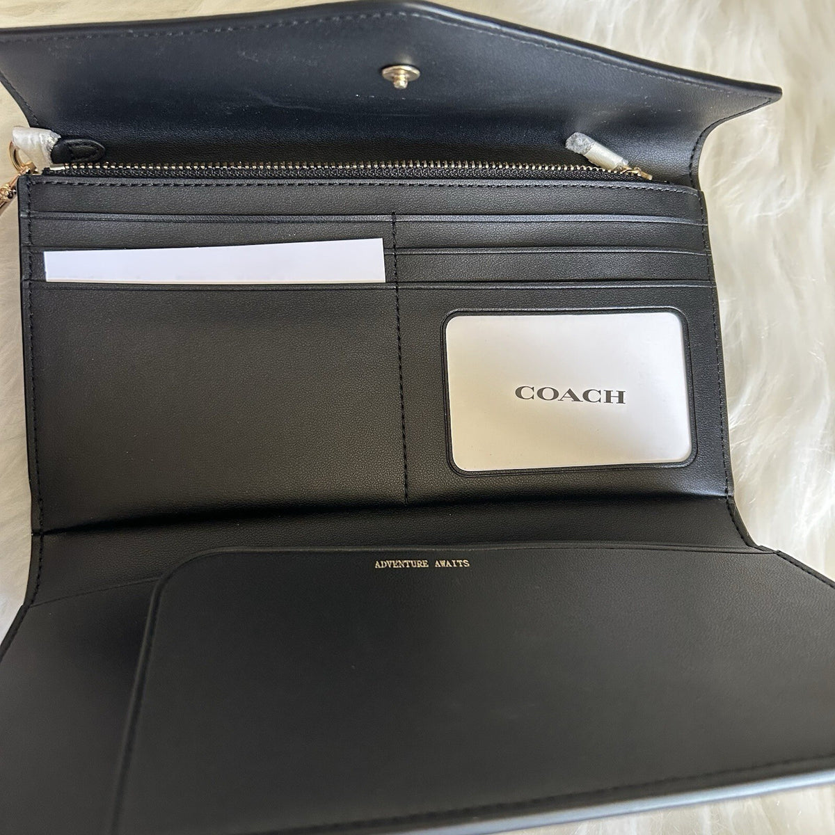 Coach C1962 Travel Envelope Wallet Brown Black Signature Canvas NWT