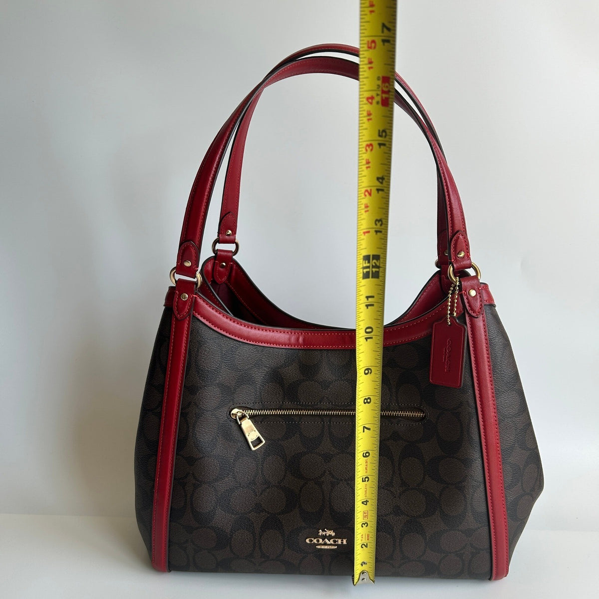 Coach Kristy Shoulder Bag Brown Red Signature Canvas C6232