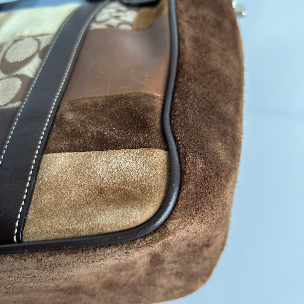 Coach Vintage Signature Patchwork Gallery Tote Multi Suede Leather F11408