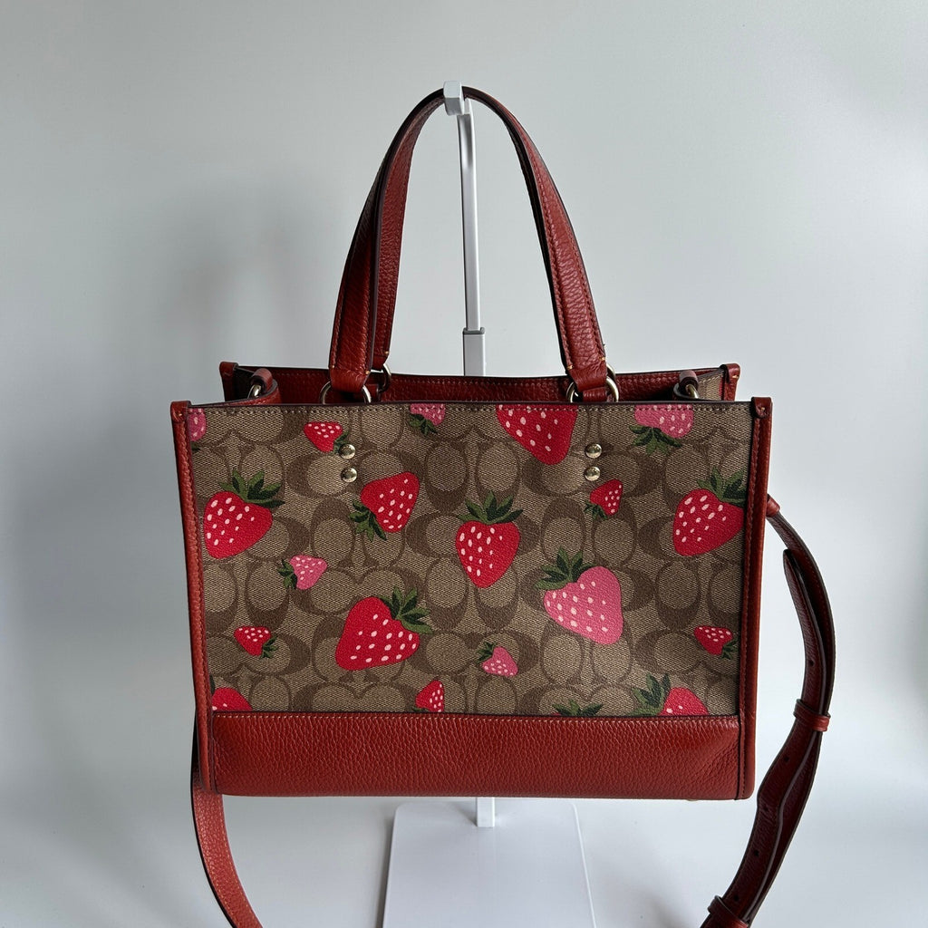 Coach Dempsey Carryall Signature Canvas Wild Strawberry Print Red Bag CH325