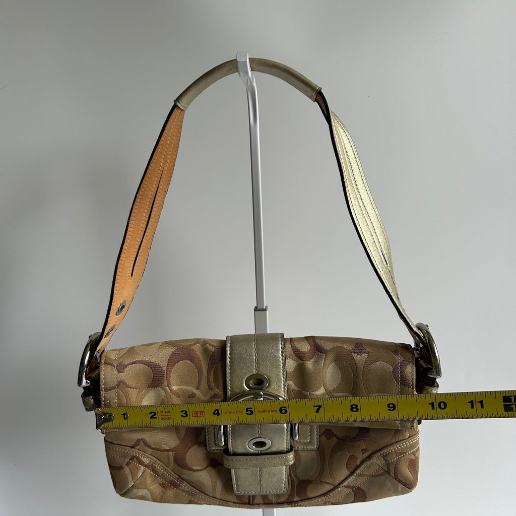 Coach Soho Tan Gold Canvas Leather Shoulder Bag 0492 Good