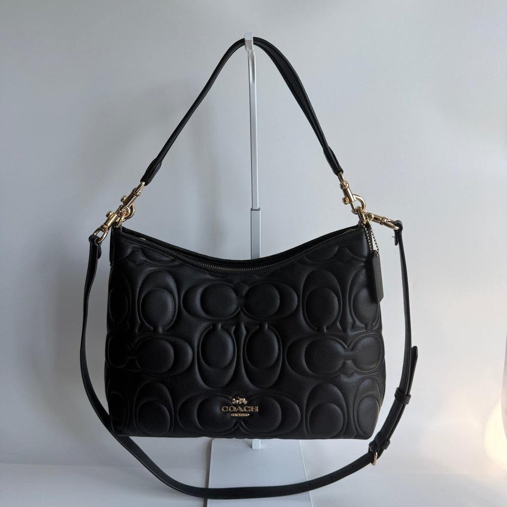 Coach Laurel Shoulder Bag Black Signature Embossed Leather CZ178