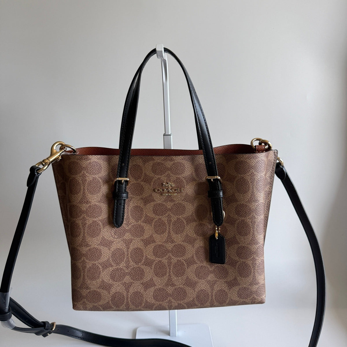 Coach Mollie Tote 25 Tan Black Signature Canvas Leather Bag CV909