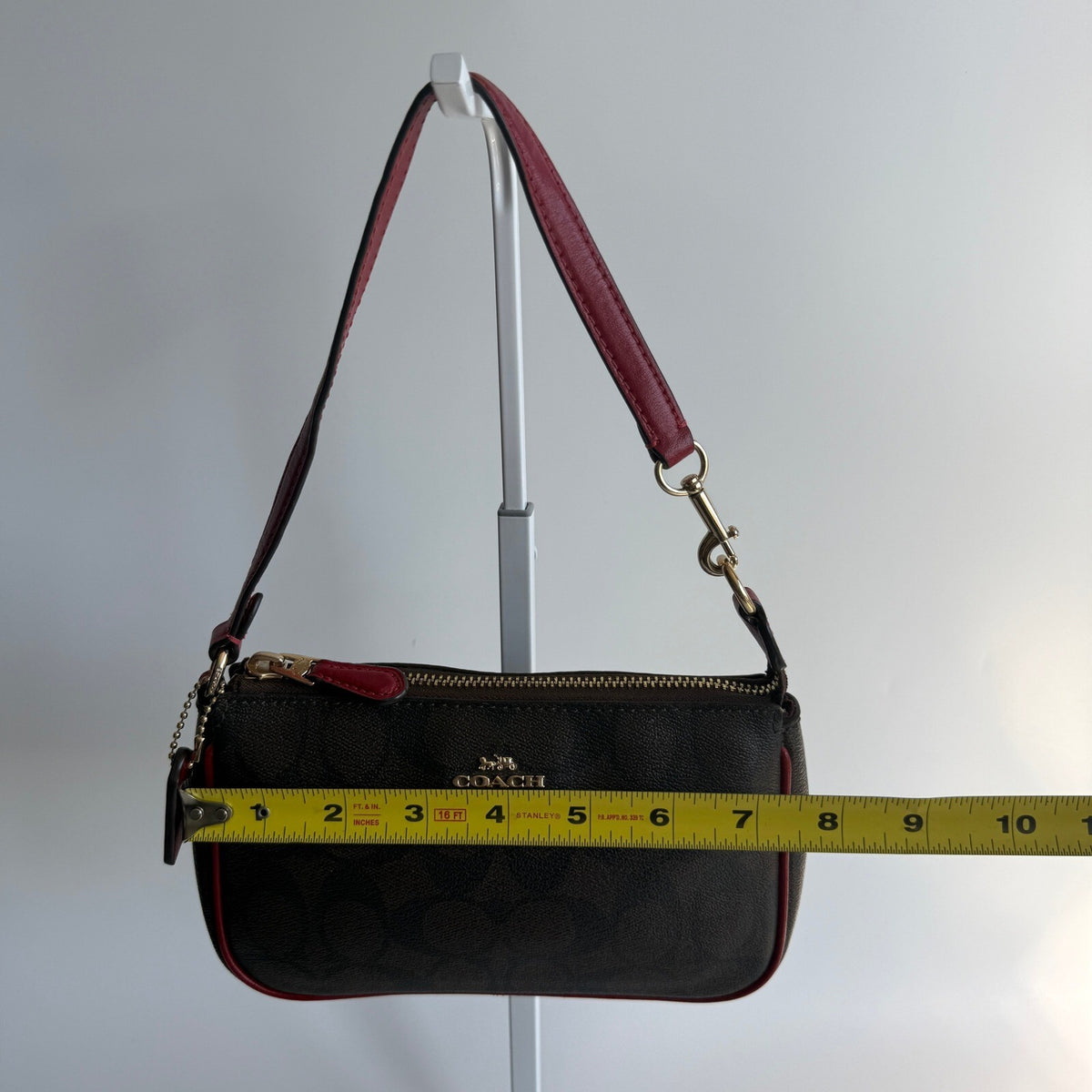 Coach Nolita 19 Brown Red Signature Canvas Shoulder Bag C3308