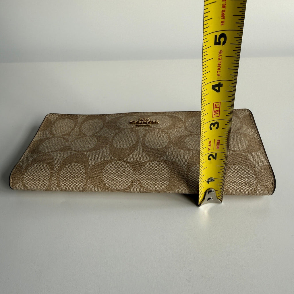 Coach Slim Wallet Khaki Signature Canvas Smooth Leather C3549