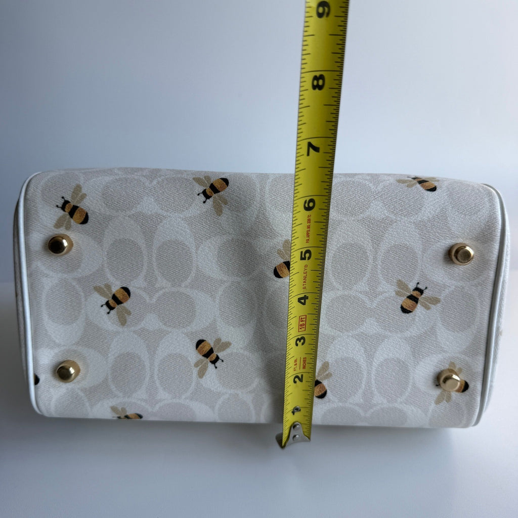 Coach Rowan Satchel Chalk Glacier White Signature Canvas CH516 Bee Print Bag