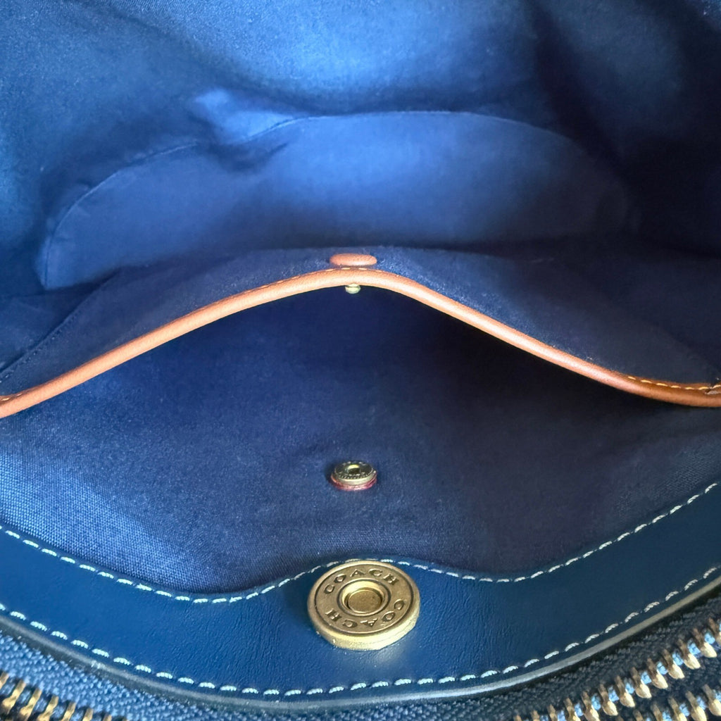 Coach Willow Bucket Bag Navy Blue Denim Leather Shoulder Crossbody CAT44