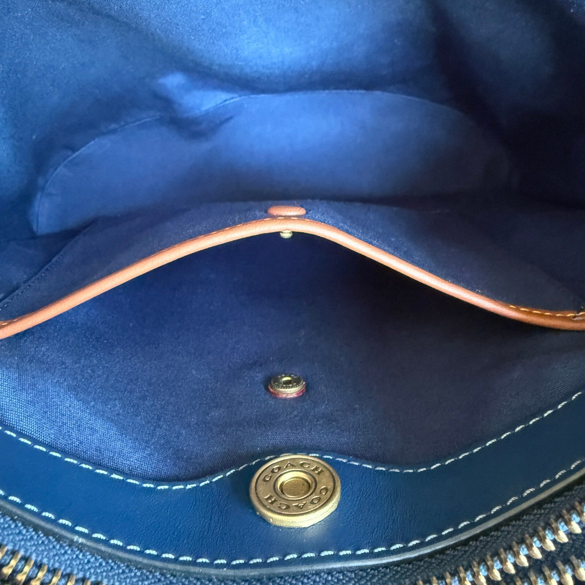 Coach Willow Bucket Bag Navy Blue Denim Leather Shoulder Crossbody CAT44