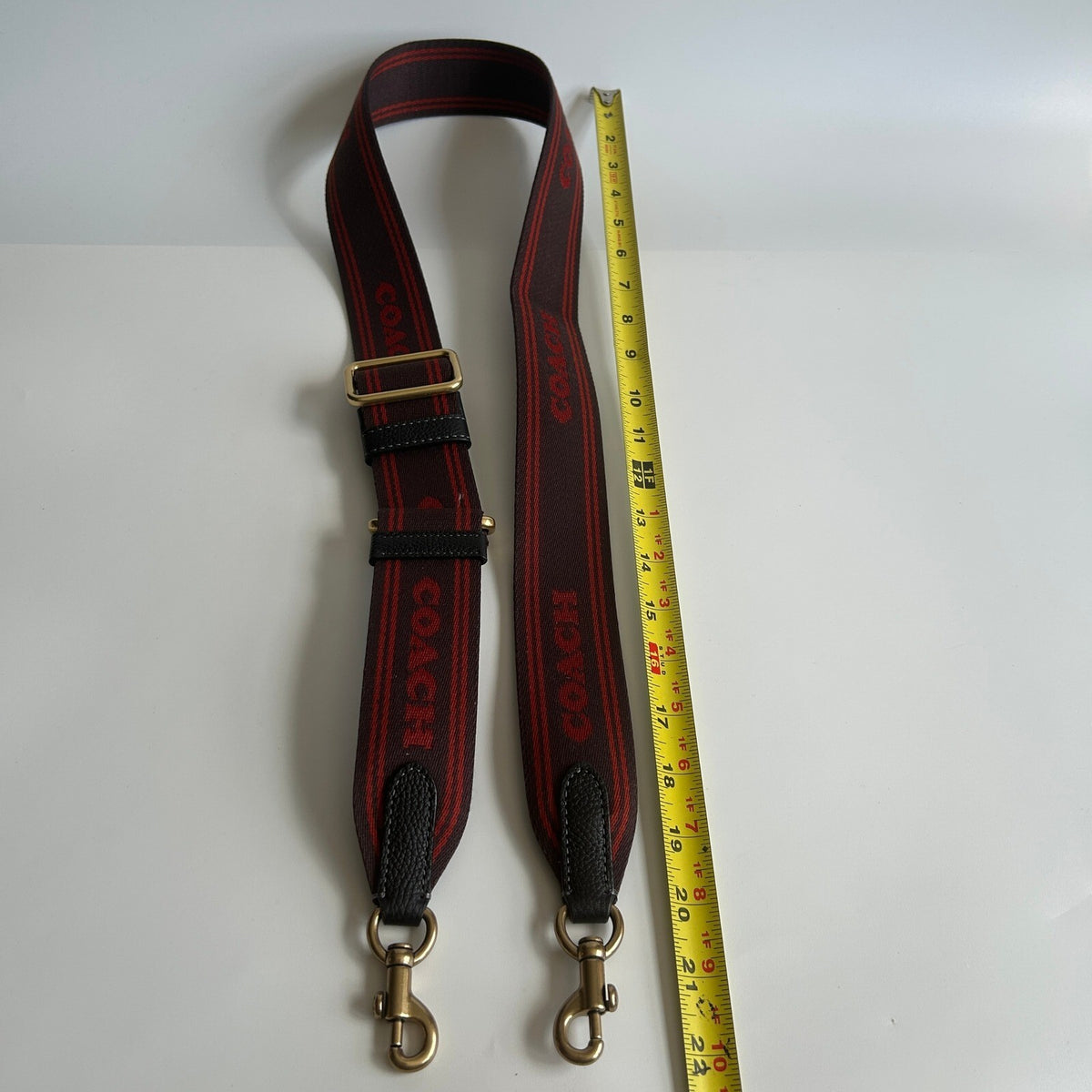 Coach Logo Jacquard Webbing Burgundy Red Crossbody Bag Strap CA094 Gold Hardware