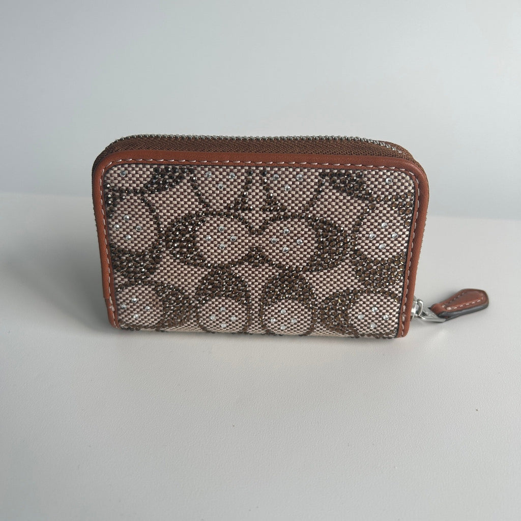 Coach Essential Small Zip Around Crystal Signature Jacquard Wallet CX244